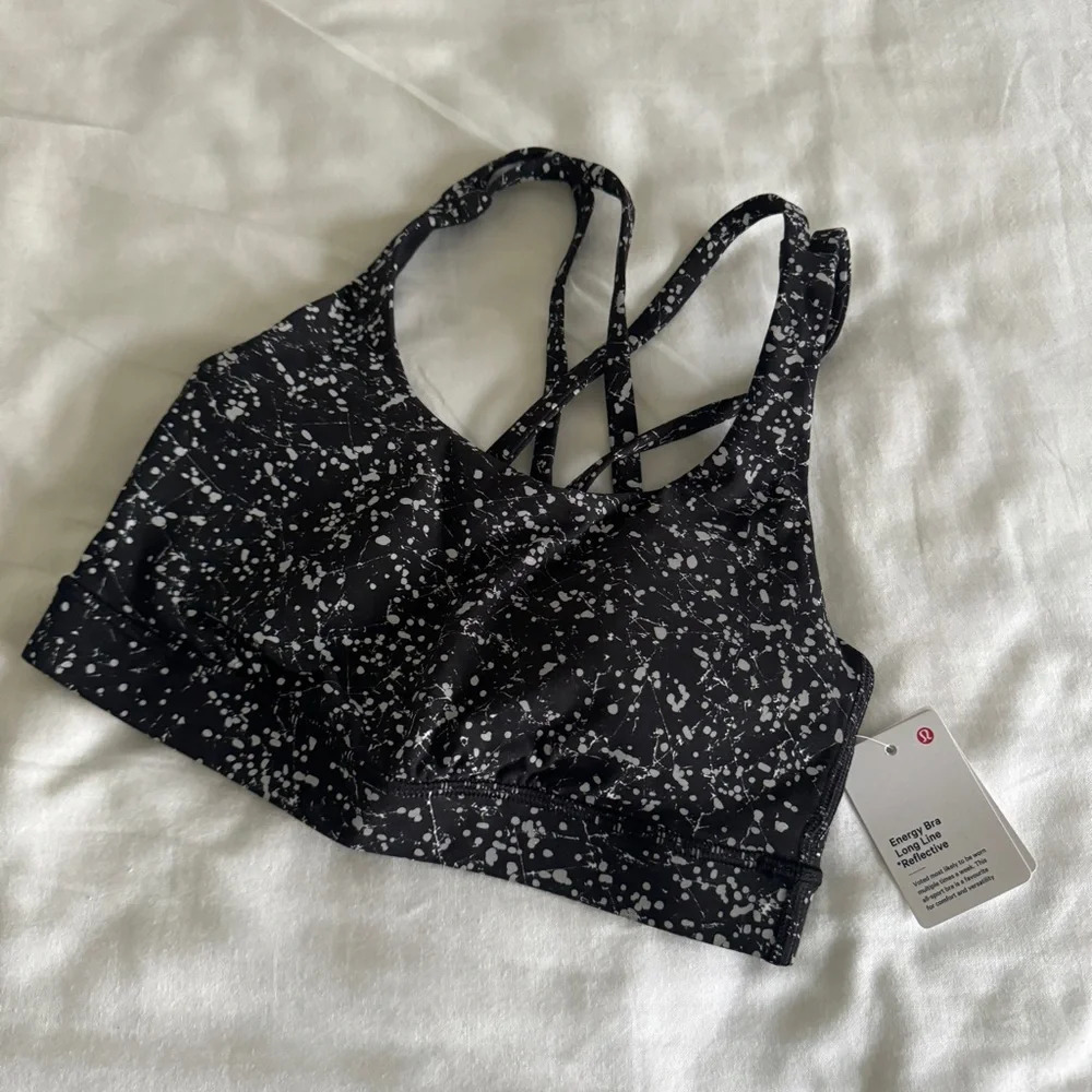 130 🆕🖤 Lululemon Energy Reflective Long Line Bra Crinkle Dust Alpine White